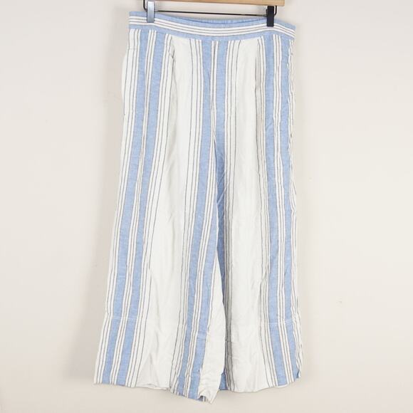 Banana Republic Factory Linen Blend Wide Leg Cropped Ivory Blue Pants Sz M - Picture 1 of 10